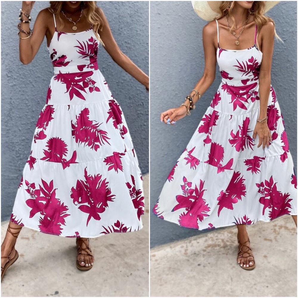 Boho Floral Tropical Print Cut out Maxi Dress - Picture 3 of 9